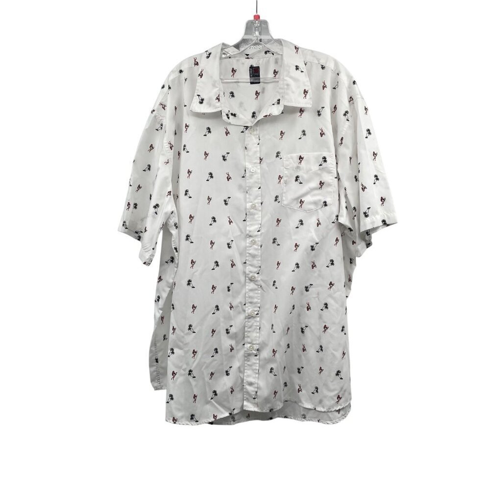 No Retreat Mens Hula Dancer Button Up Shirt Short Sleeve White/Multi Size 3XL